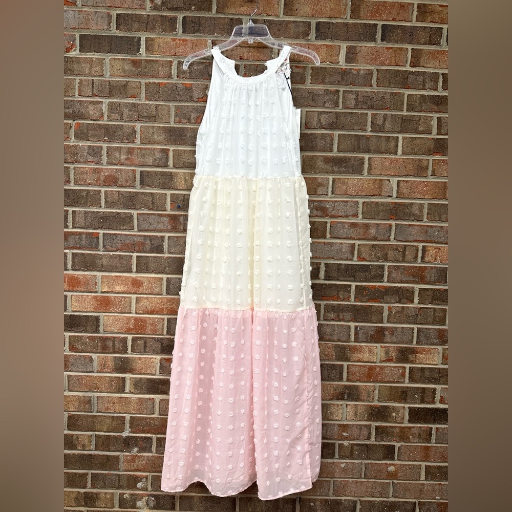 White, Cream, and Pink maxi dress